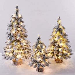 Christmas Decorations Artificial Tree With Led Light Nordic Flocking Year Decoration Door Wall Ornaments Souvenirs Scenes Desktop Decor 231110