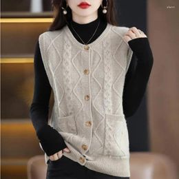 Women's Vests Women Sweater Vest Spring Autumn Wool Casual Loose Knitted Sleeveless Ladies O-Neck Cardigan Top Female Outerwear A1253