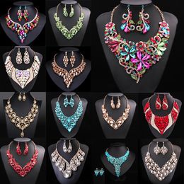 Wedding Jewellery Sets Flower Crystal Statement Necklace Earings Women Nigerian Wedding African Rhinestone Beads Vintage Jewellery Bridal Choker Gift 231109