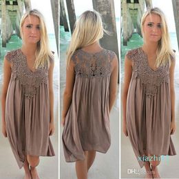 Boho Style Women Lace Dress Summer Loose Casual Beach Mini Swing Abiti in chiffon