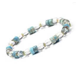 Strand Round Crystal And Wheel Shape Impression Jasper African Turquoise Sodalite Natural Stone Bead Elastic Bracelet