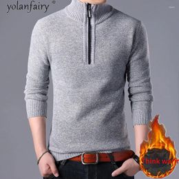 Men's Sweaters Autumn Winter Men Pullovers Korean Half Zipper High Neck Jacket Trendy Warm Thread Clothing Male Slim Knit Ropa FCY