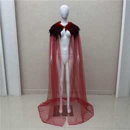 مرحلة ارتداء القوطية على الطراز القوطي Women Halloween Party Feather Twiber Shawl Cape Steampunk Witch Tulle Cape Cloak Performan