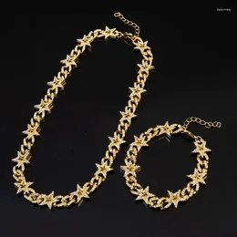 Chains Iced-Out Bling Rhinestones Necklace Star Cuban Link Chain Bracelet Silver Gold Color Choker For Men Boy Jewelry