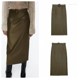 Skirts 2023 Ladies Delicate Elegant Light Wind Women With Belt Imitation Leather Straight Skirt