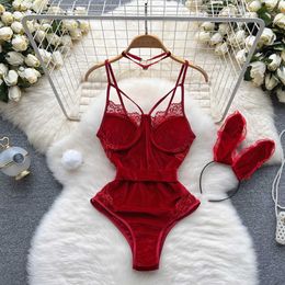 Nxy Lace Halter Sexy Rompers Women Temerament Up Backless Sheath Bodysuits Summer Solid Streetwear Fashion Playsuits 230328