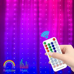 Other Event Party Supplies Music Colorful Window Curtain LED Light String Bluetooth Year Festoon USB Fairy Lights Bedroom Christmas Decor Garland 231109