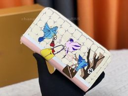 Men's wallet bird White Grid women's purse luxury Designer pures Classic Card Holder Single Pull flower Letter purse original waterproof dust and bag M60017