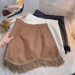 Skirts Women Skirt High Waist Package Hip Tassel Irregular Pu Leather Fringed Retro Short For