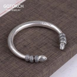 Bangle 990 Sterling Silver Tibetan Six Words Mantra Bangle for Men and Women Buddhist Heart Sutra Cuff Bracelet Good Luck Jewellery 231109