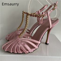 Sandals Diamond TStrap For Girls 10cm Thin High Heels Luxury Satin Narrow Band Summer Sandalias Mujer 230408