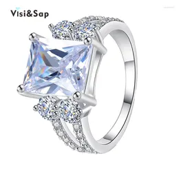 With Side Stones Eleple Rectangle Cubic Zirconia Vintage Rings For Women Wedding Ring Fashion Jewelry White Gold Color Drop VSR125