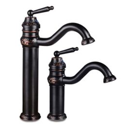 Bathroom Sink Faucets European-style Basin Faucetall-copper Black Faucet All-copper Carved Cold And Mixing