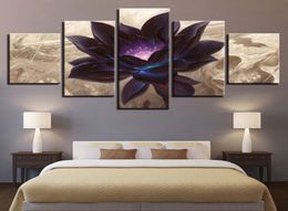 Modern Canvas HD Printed Poster Framework Bebroom Decor 5 Pieces Black Lotus Paintings Modular Wall Art Abstract Flower Pictures2405387
