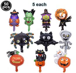 50pcs Mini Halloween Foil Balloons Witch Ghost Owl Wizard Pumpkin Spider Monster Ghost Tree Mini Balloon Halloween Party Decors L23814279