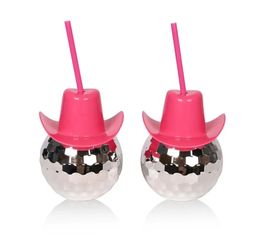 Novelty Cowboy Hat Silver Disco Ball Cup with Straw Tumbler for Party and Wedding Bottle 425Q
