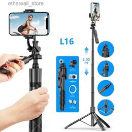 Selfie Monopods Selfie Stick Tripod 1.55m Wireless Bluetooth Foldable Selfie Shutter Remote Tripod Steady Handle 360 Rotation Gimbal Phone Stand Q231110