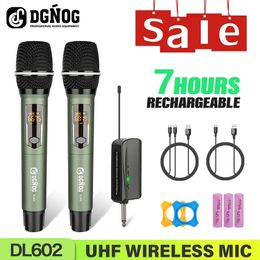 Microphones 2 Channel Wireless Microphone UHF Dual Handheld Dynamic Karaoke Mic System 60m for Stage Church Party School PA Speaker Meeting 231109