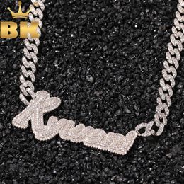 Pendant Necklaces THE BLING KING Custom Cursive Name Letters Weld 9mm 12mm Cuban Chain Iced Out CZ Personalised HipHop Jewellery 231110