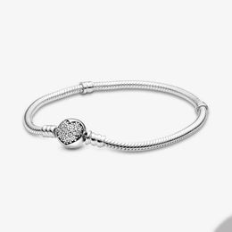 Sparkling Heart Clasp Snake Chain Bracelet for Pandora Real Sterling Silver Wedding designer Bracelets For Women Girlfriend Gift Charm bracelet with Original Box