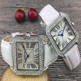 Fashion Women Men leather Watches Red grey black green red quartz Clock lady Dress Luxury wristwatch Famous square designer diamon311G