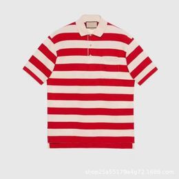 Womens Designer t shirt Correct High Version Red Apricot Stripe Sleeve Polo Shirt