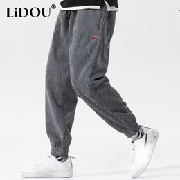 Men's Pants Autumn Winter Casual Loose Corduroy Solid Colour Harem Pants Man Pockets All Match Fashion Male Trousers Streetwear Clothes 230410