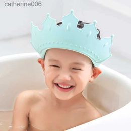 Shower Caps Baby Shampoo Cap Crown Children Shower Cap Size Adjustable Cartoon Waterproof Bath Visor Infant Hair Shield Ear ProtectionL231110