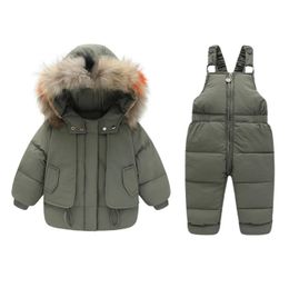 Jackets 2pcs Set Baby Boy Winter Down Jacket And Jumpsuit For Children Thicken Warm Fur Collar Girls Infant Snowsuit 26Year 231109