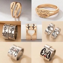 Cluster Rings THJ 2pcs/sets Charms Dog Heart Ctue Couple Sets For Women Men Trendy Hollow Out Moon Wedding Ring Jewellery Anillo