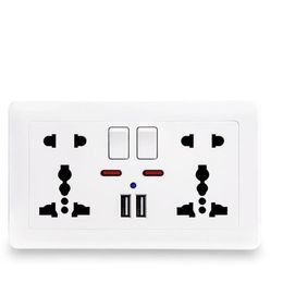 EU Standard Usb Socket Gray Power Cable Plug Embedded Panel 21A Dual Port AC 110-250V UK Wall Socket Universal 5 Hole Outlet portable Nhfl