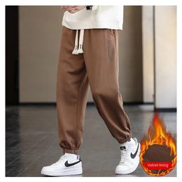 Men's Pants Casual Letter Sweatpants Winter Men Thick Warm Loose Track Pant Jogger Man Thermal Fleece Liner Trousers Male Pockets Harem