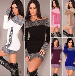 Women's Sweaters New Winter Sweater Women Sexy Off Shoulder Color Block Sweater Dress Buttons Knitted Long Pullover Top sweater women J231110