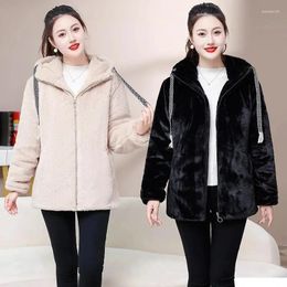 Women's Trench Coats High-Grade Imitation Rex Fur Cotton-Padded Jacket Women Winter Parkas Loose Hooded Coat Lambswool Outwear