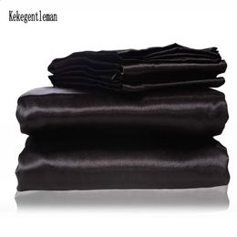 Bedding sets Satin Black Bedding Set With Duvet Cover Bed Sheet Pillow Cover Luxury Satin Bedding Bed Linen King Queen Twin Size 231109