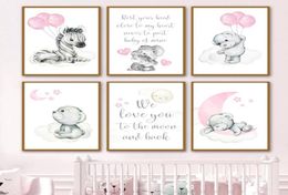 Paintings Baby Girl Room Decoration Pictures Elephant Zebra Teddy Bear Pink Nursery Cute Wall Art Canvas Painting Nordic Posters A4110837