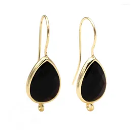 Dangle Earrings 10pairs Gold Plated Ear Wire Earring Connectors Linkers Natural Black Agate Stone Drop For DIY Jewellery Making Findings