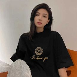 Luxury Designer women t shirt High Edition Summer Family Valentine's Day Exclusive Cupid Gold Embroidery Sleeve T-Shirt
