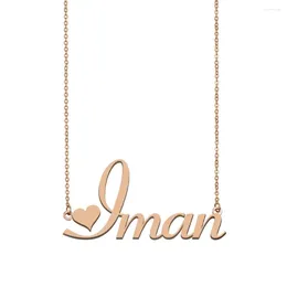 Pendant Necklaces Iman Name Necklace Custom For Women Girls Friends Birthday Wedding Christmas Mother Days Gift