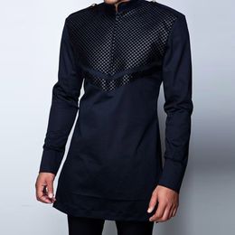 Ethnic Clothing M-3XL Plus Size Long Sleeve O-neck African Men Black Shirts African Clothes 230408