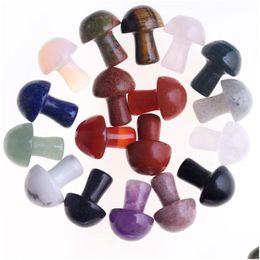 Stone 2Cm Thick Style Natural Carved Crystal Mini Mushroom Healing Reiki Mineral Statue Ornament Home Decor Gift Mix Colours Dhgarden Dhwf4