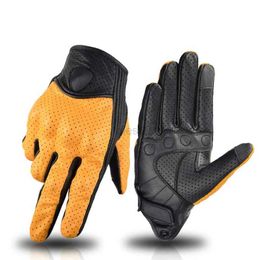 Ski Gloves Summer Motorcycle Gloves Leather Yellow Motocross Glove Men Women Retro Biker Cycling Motorcyclist Protection Goatskin zln231110