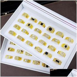 With Side Stones 50Pcs/Lot Men Rings New Design Mixed Styles Gold And Sierzircon Wholesale Lots Female Jewellery Bks Lot Drop D Dhgarden Dhv4Y