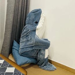 Blankets Cartoon Shark Sleeping Bag Pyjamas Office Nap Shark Blanket Karakal High Quality Fabric Mermaid Shawl Blanket For Children Adult 231109