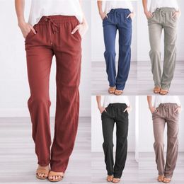 Women's Pants Capris Summer Women's Cotton Linen Drawstring Loose WideLeg Pants Long Trousers With Pocket WDC4496 230410