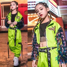 Stage Wear Children Jazz Dance Costumes Girls Hip Hop Clothing Loose Fluorescent Tide Suit Street Show Outfits DQS288