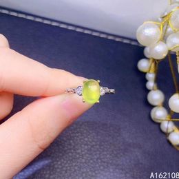 Cluster Rings Fine Jewellery 925 Sterling Silver Inset With Natural Gems Women's Luxury Oval Simple Prehnite Adjustable Ring Support Det