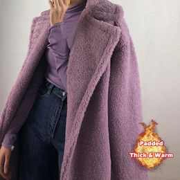 Women's Fur & Faux 2023Women Winter Warm Long Purple Coat Sleeve Female Thick Teddy Bear Casual Loose Oversize Outwears