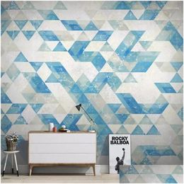 Wallpapers Decorative Wallpaper Series North Europe Abstract Geometry Triangle Diamond Shape Blue Tv Sofa Background Wall Large Mura Dhzbv