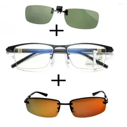 Sunglasses 3Pcs!!!rectangular Metal Black Business Reading Glasses Men Women Polarised Sports Driving Clip